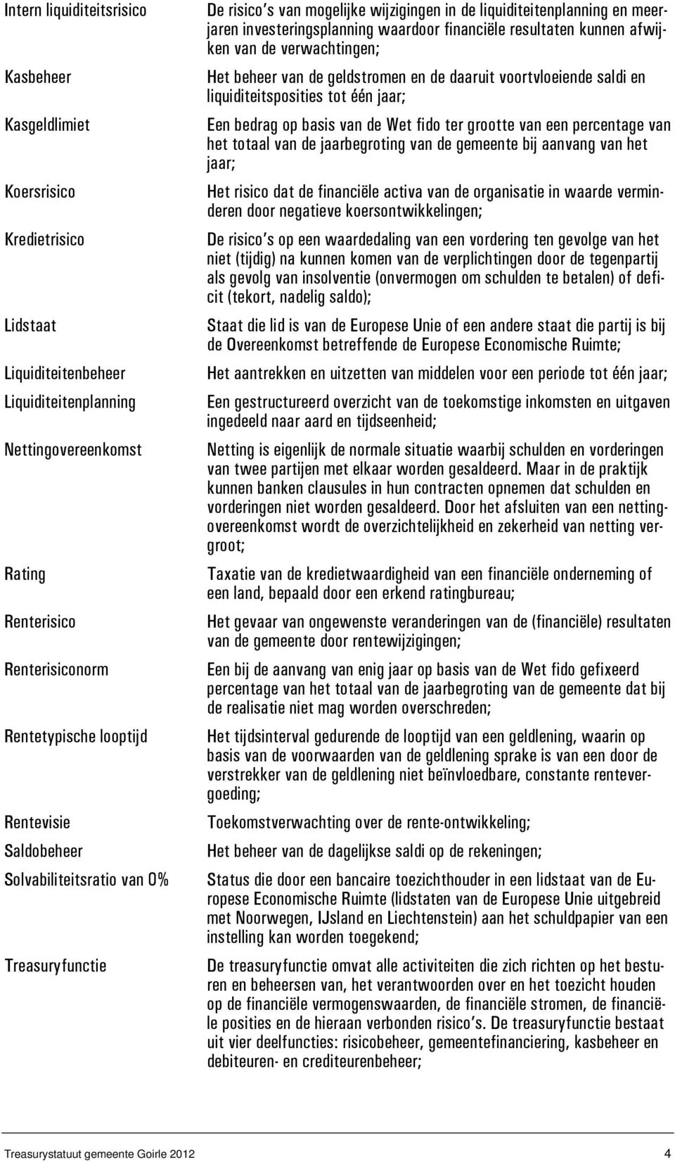 resultaten kunnen afwijken van de verwachtingen; Het beheer van de geldstromen en de daaruit voortvloeiende saldi en liquiditeitsposities tot één jaar; Een bedrag op basis van de Wet fido ter grootte