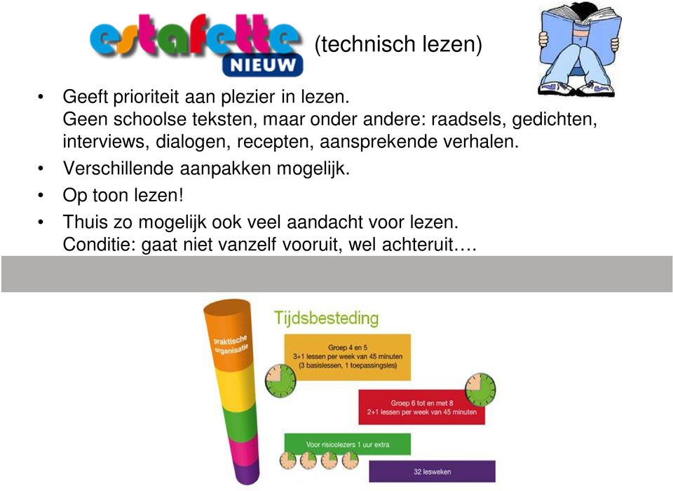 dialogen, recepten, aansprekende verhalen. Verschillende aanpakken mogelijk.