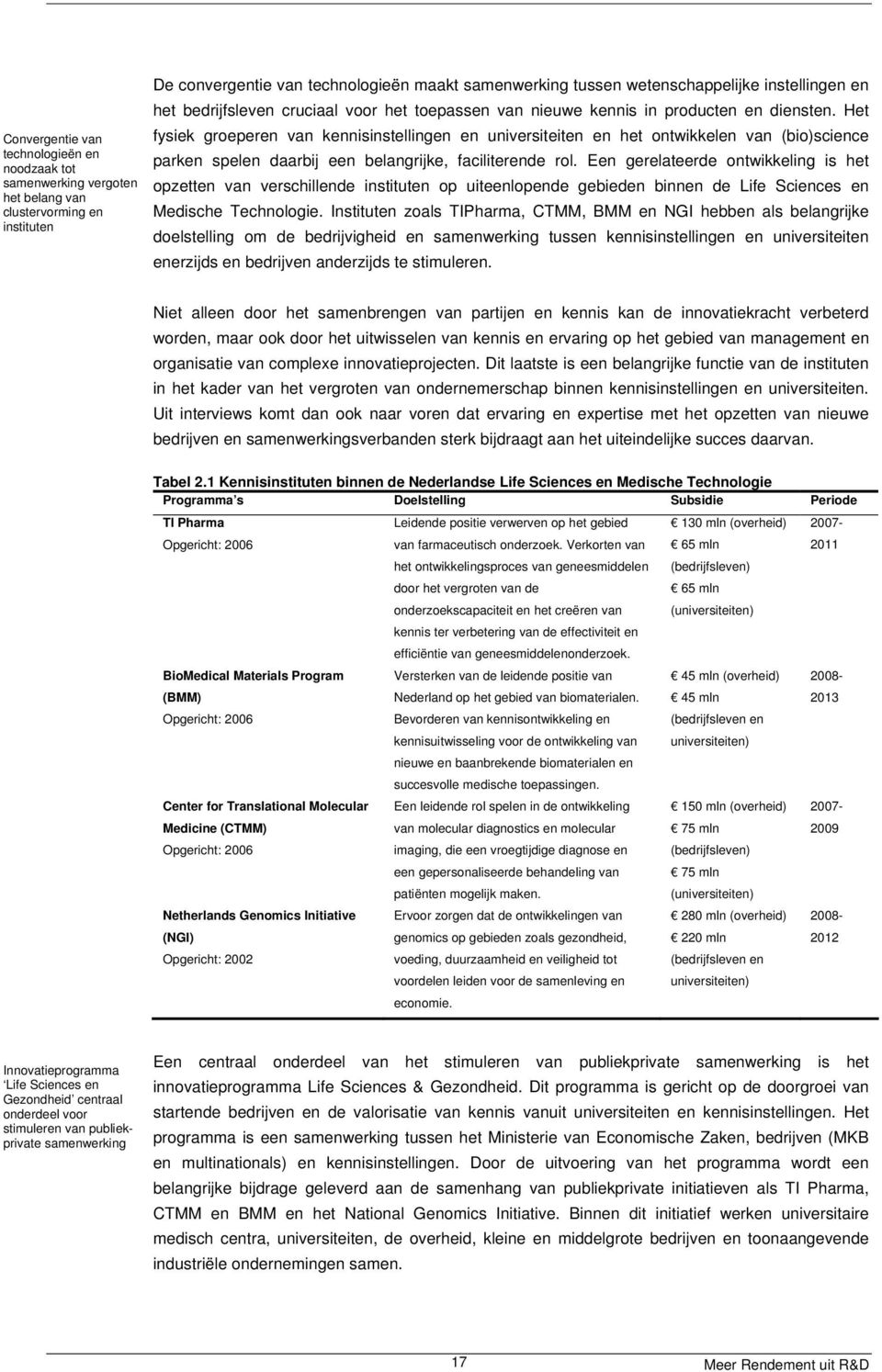 Het fysiek groeperen van kennisinstellingen en universiteiten en het ontwikkelen van (bio)science parken spelen daarbij een belangrijke, faciliterende rol.