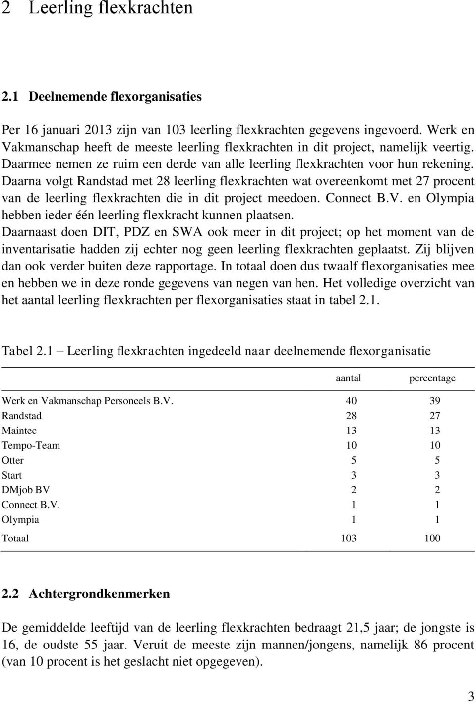 Daarna volgt Randstad met 28 leerling flexkrachten wat overeenkomt met 27 procent van de leerling flexkrachten die in dit project meedoen. Connect B.V.