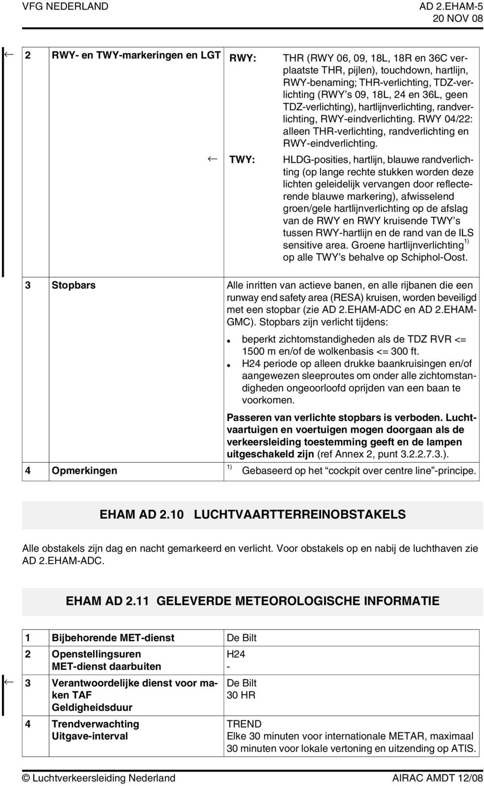 09, 8L, en 6L, geen TDZverlichting), hartlijnverlichting, randverlichting, RWYeindverlichting. RWY 0/: alleen THRverlichting, randverlichting en RWYeindverlichting.