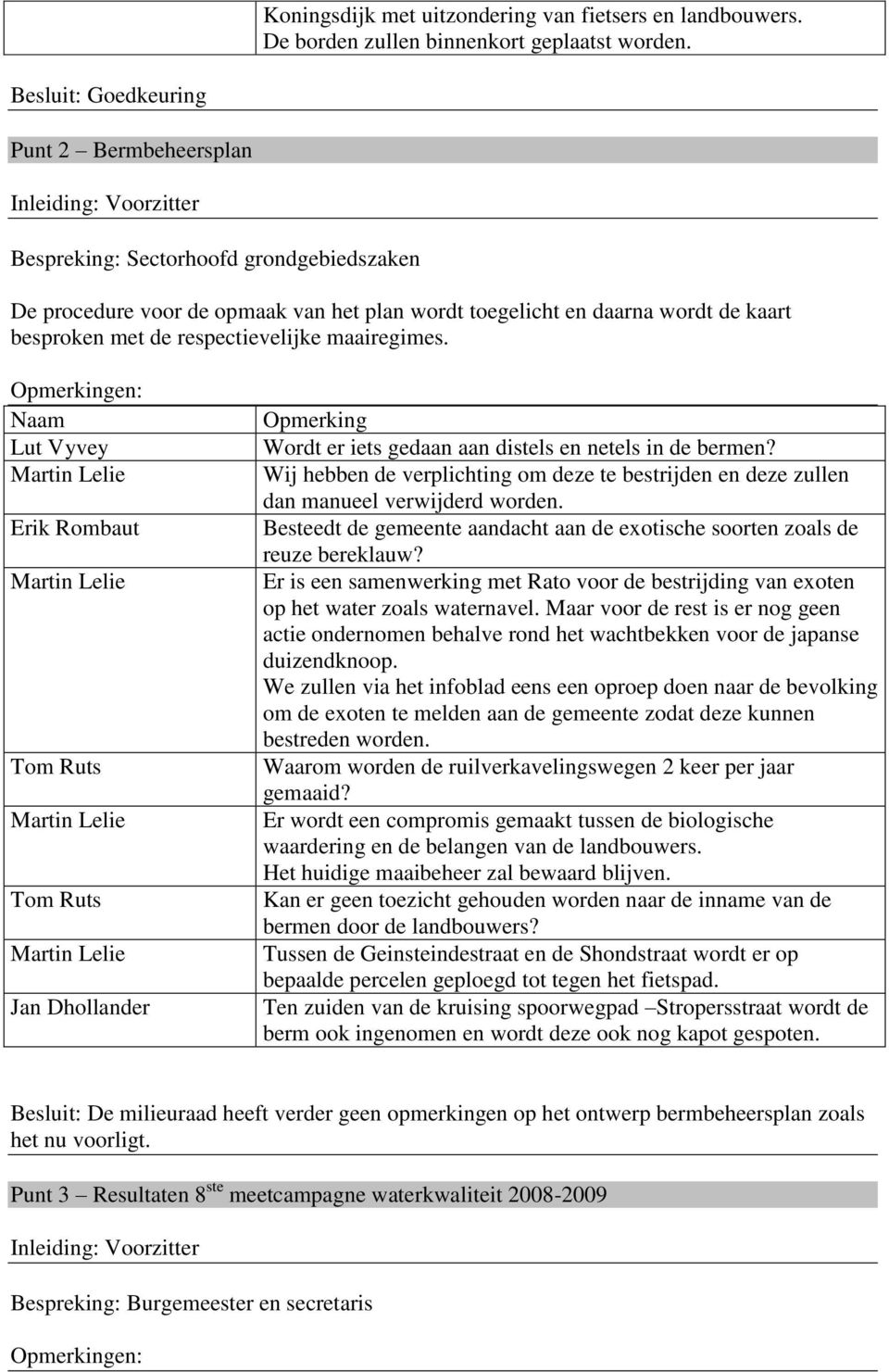 respectievelijke maairegimes. Lut Vyvey Erik Rombaut Jan Dhollander Wordt er iets gedaan aan distels en netels in de bermen?