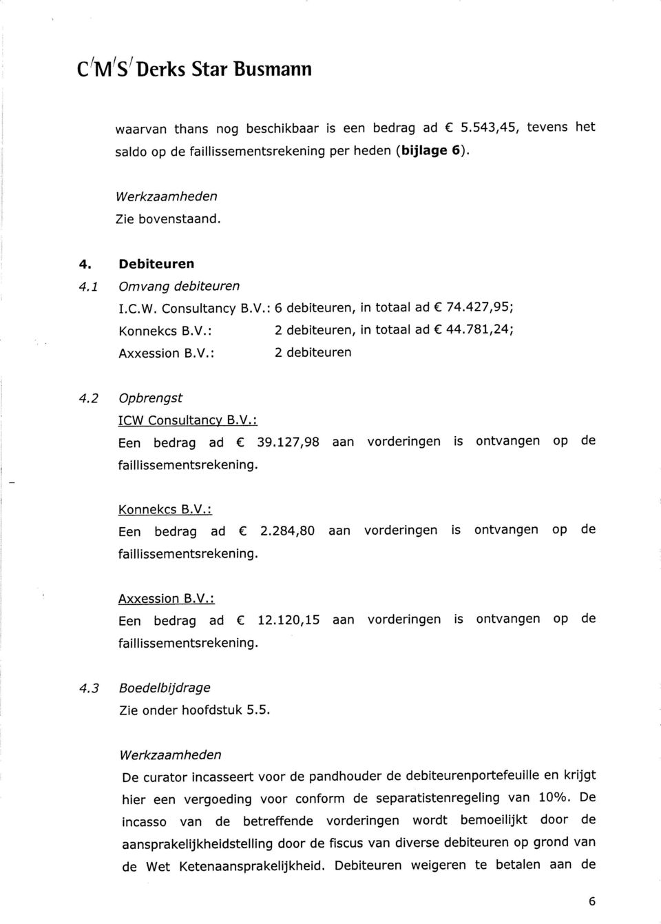 L27,98 fa i I I issementsreken ing. aan vorderingen is ontvangen op de Konnekcs B.V.: Een bedrag ad 2.284,80 aan vorderingen is ontvangen op de fai issem entsrekeni n g. Axxession B.V.: Een bedrag ad t2.