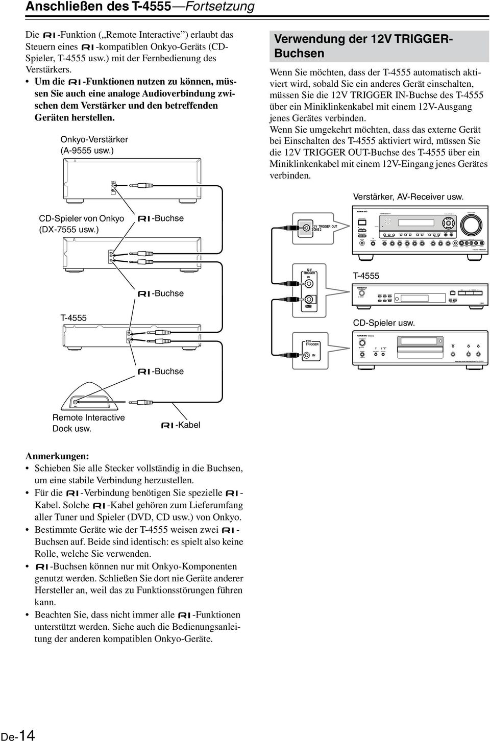 Steuern eines -kompatiblen Onkyo-Geräts (CD- Spieler, T-4555 usw.) mit der Fernbedienung des Verstärkers.