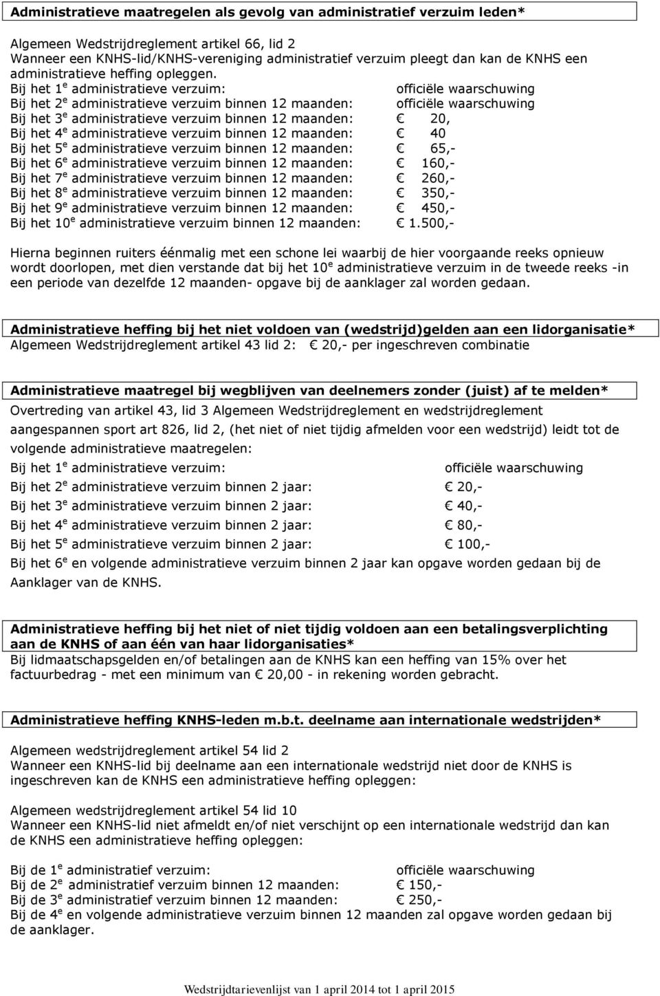 Bij het 1 e administratieve verzuim: Bij het 2 e administratieve verzuim binnen 12 maanden: Bij het 3 e administratieve verzuim binnen 12 maanden: 20, Bij het 4 e administratieve verzuim binnen 12