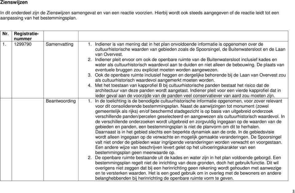 Indiener is van mening dat in het plan onvoldoende informatie is opgenomen over de cultuurhistorische waarden van gebieden zoals de Spoorsingel, de Buitenwatersloot en de Laan van Overvest. 2.