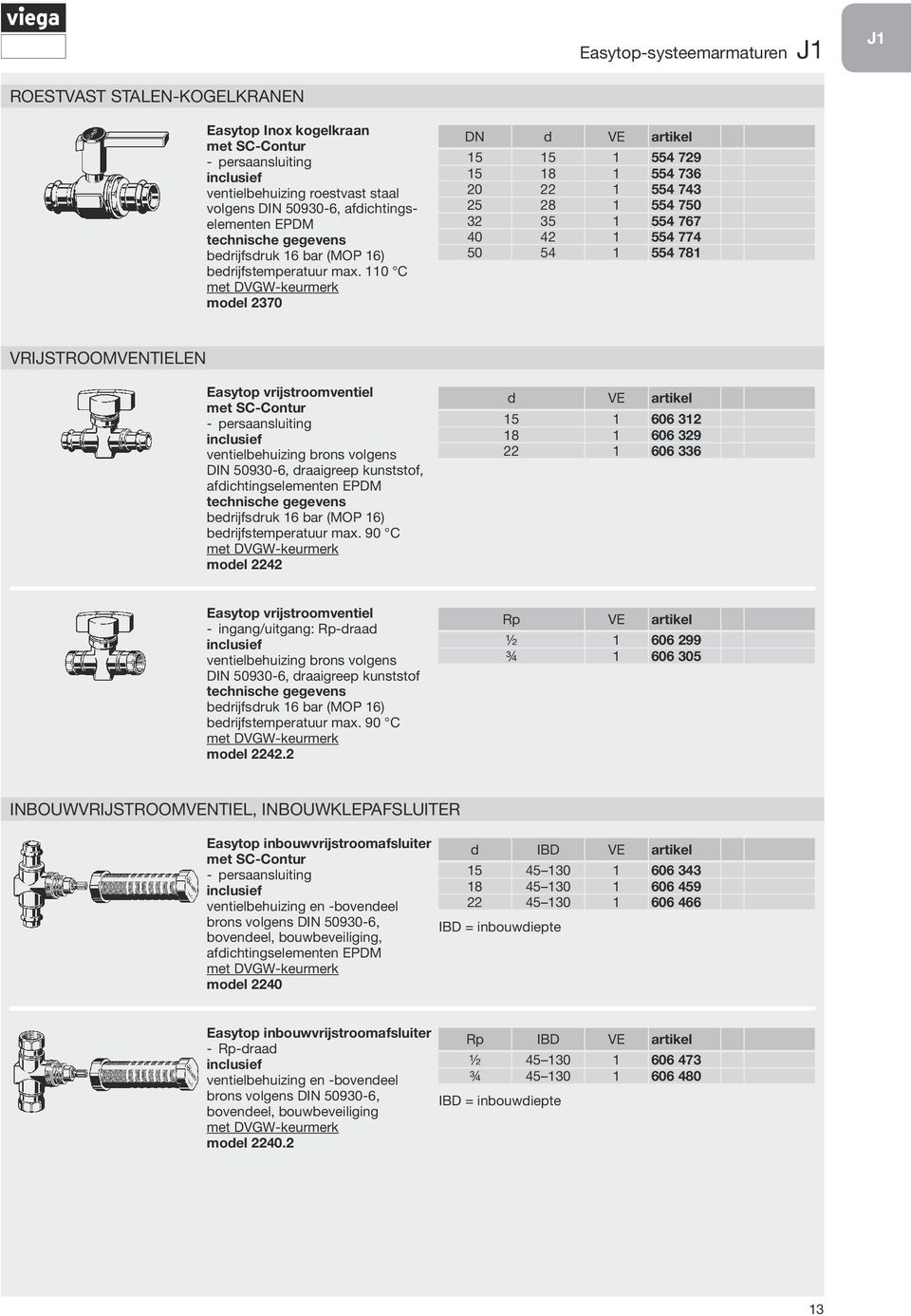 50930 6, draaigreep kunststof, model 2242 d VE artikel 15 1 606 312 18 1 606 329 22 1 606 336 Easytop vrijstroomventiel ingang/uitgang: Rp-draad DIN 50930 6, draaigreep kunststof model 2242.