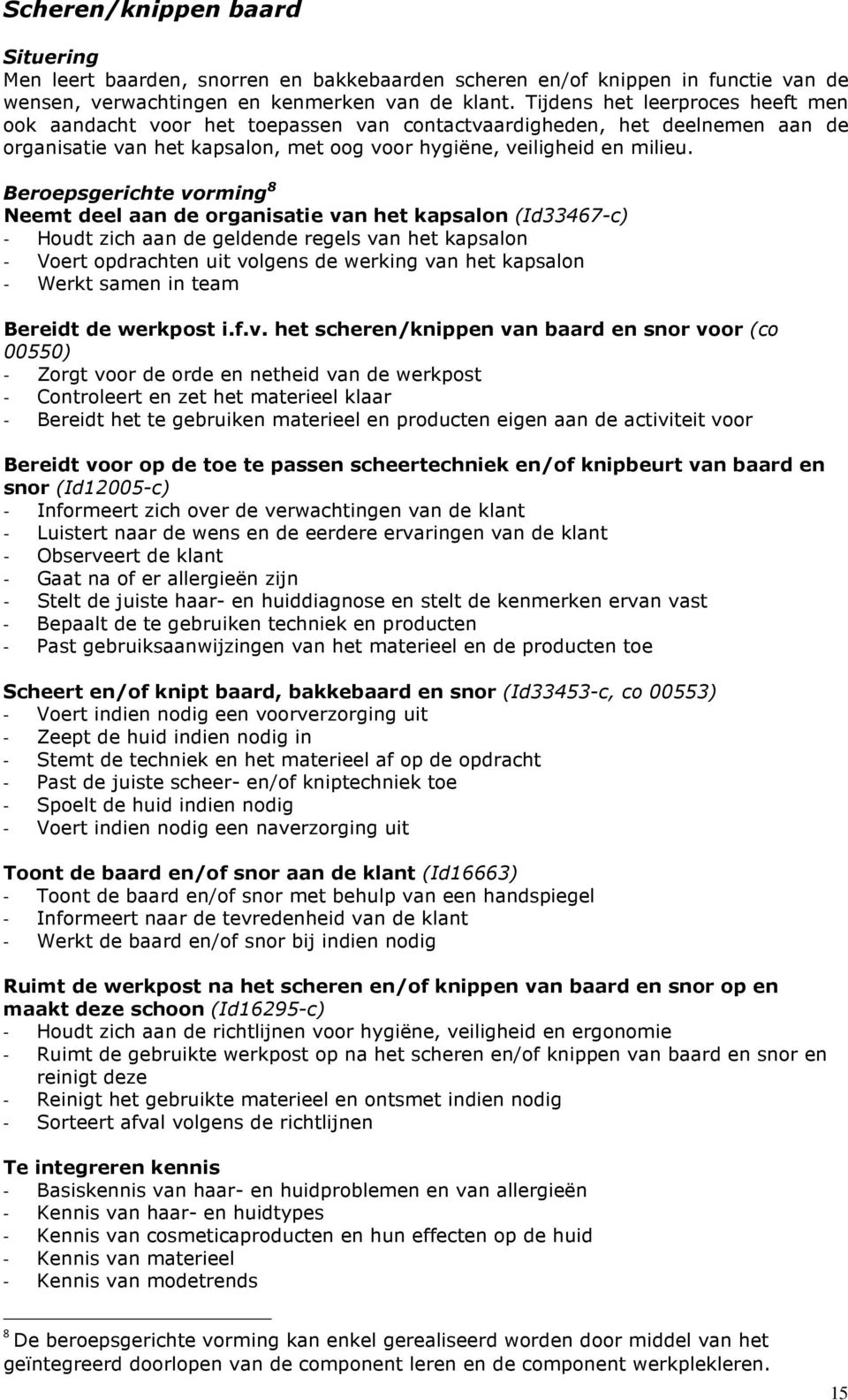 Beroepsgerichte vorming 8 Neemt deel aan de organisatie van het kapsalon (Id33467-c) - Houdt zich aan de geldende regels van het kapsalon - Voert opdrachten uit volgens de werking van het kapsalon -