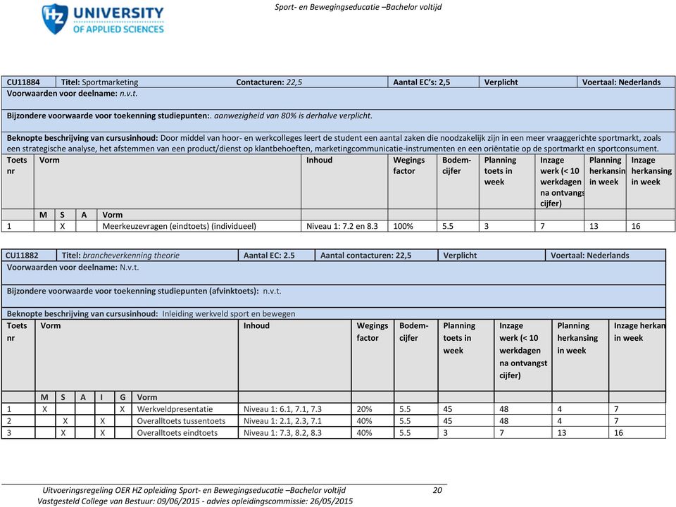 Beknopte beschrijving van cursusinhoud: Door middel van hoor- en werkcolleges leert de student een aantal zaken die noodzakelijk zijn in een meer vraaggerichte sportmarkt, zoals een strategische