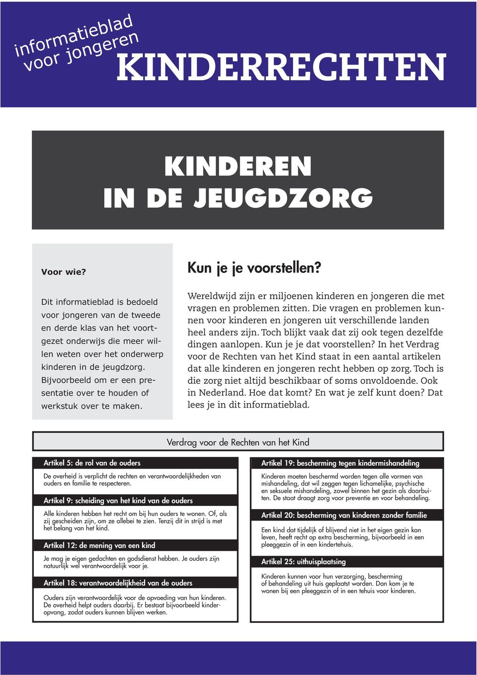 Bijvoorbeeld om er een presentatie over te houden of werkstuk over te maken. Kun je je voorstellen? Wereldwijd zijn er miljoenen kinderen en jongeren die met vragen en problemen zitten.