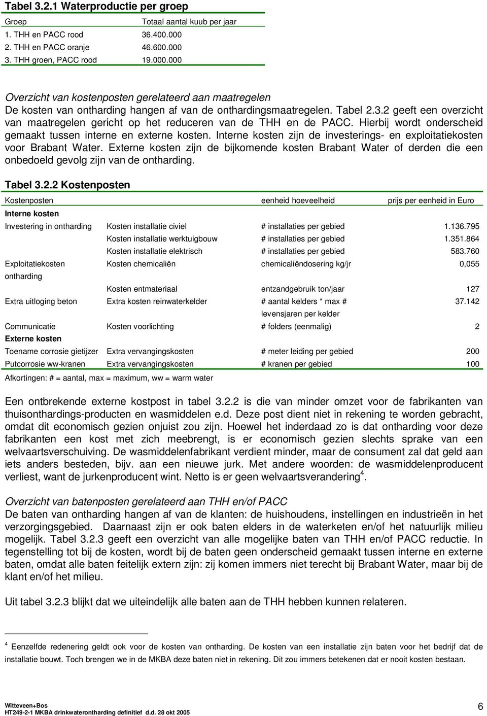 Hierbij wordt onderscheid gemaakt tussen interne en externe kosten. Interne kosten zijn de investerings- en exploitatiekosten voor Brabant Water.