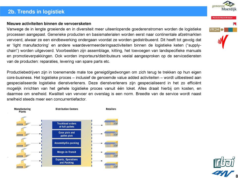 Dit heeft tot gevolg dat er light manufactoring en andere waardevermeerderingsactiviteiten binnen de logistieke keten ( supplychain ) worden uitgevoerd.