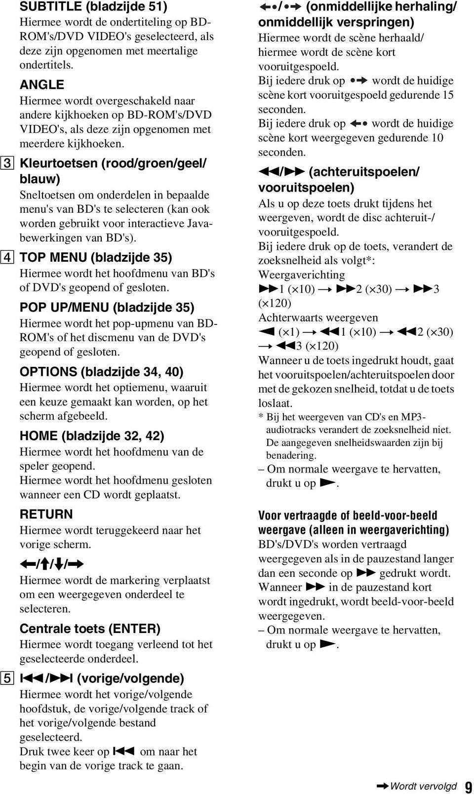 C Kleurtoetsen (rood/groen/geel/ lauw) Sneltoetsen om onderdelen in epaalde menu's van BD's te selecteren (kan ook worden geruikt voor interactieve Javaewerkingen van BD's).