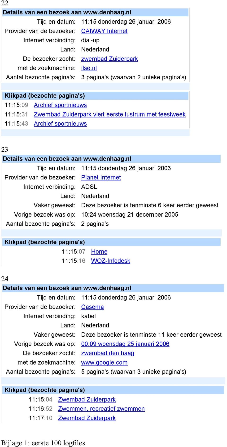 datum: 11:15 donderdag 26 januari 2006 Provider van de bezoeker: Planet Internet Vaker geweest: Deze bezoeker is tenminste 6 keer eerder geweest Vorige bezoek was op: 10:24 woensdag 21 december 2005