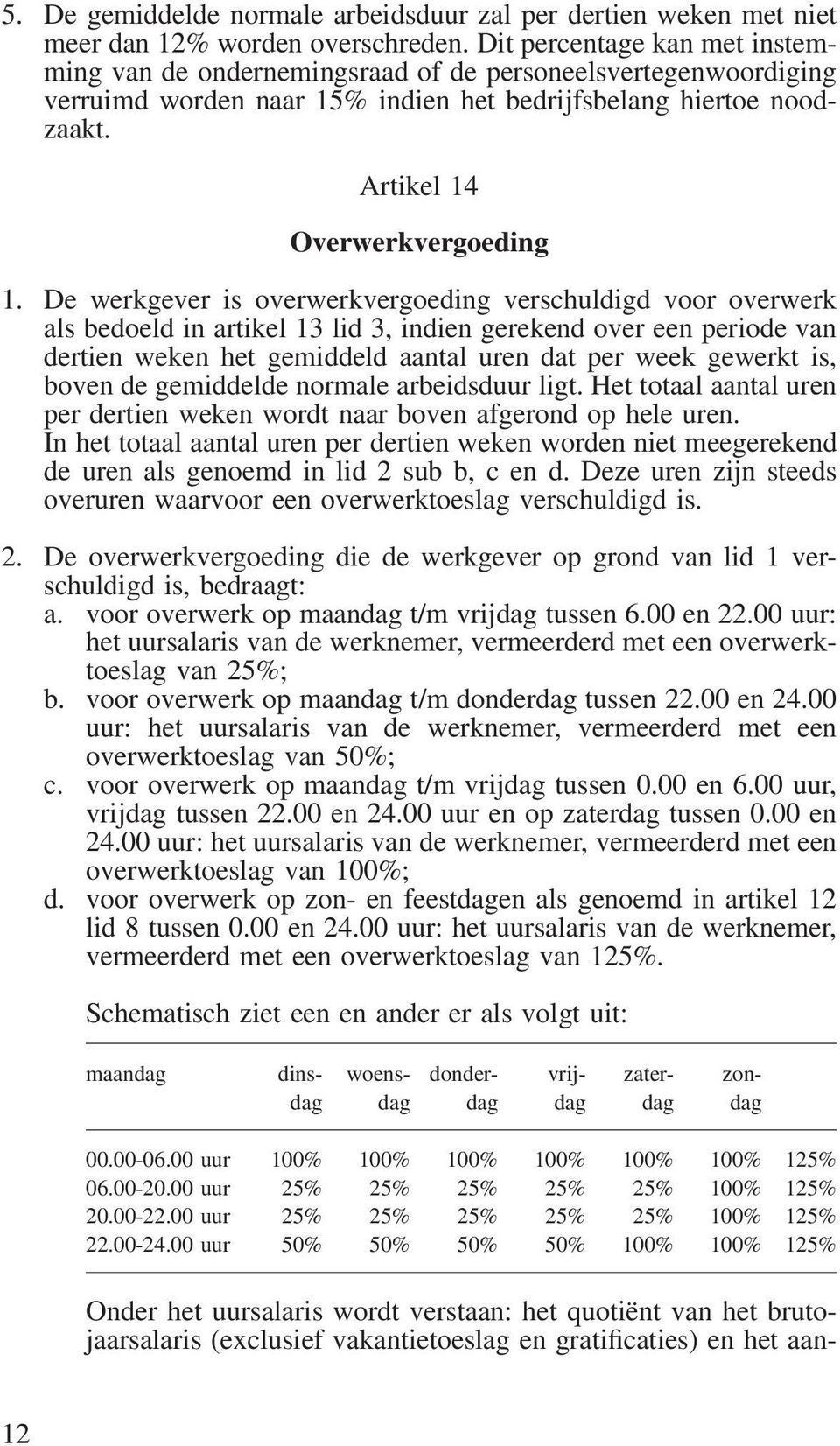 De werkgever is overwerkvergoeding verschuldigd voor overwerk als bedoeld in artikel 13 lid 3, indien gerekend over een periode van dertien weken het gemiddeld aantal uren dat per week gewerkt is,