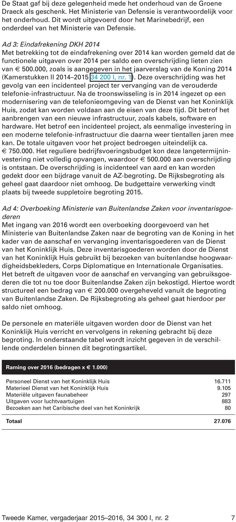 Ad 3: Eindafrekening DKH 2014 Met betrekking tot de eindafrekening over 2014 kan worden gemeld dat de functionele uitgaven over 2014 per saldo een overschrijding lieten zien van 500.