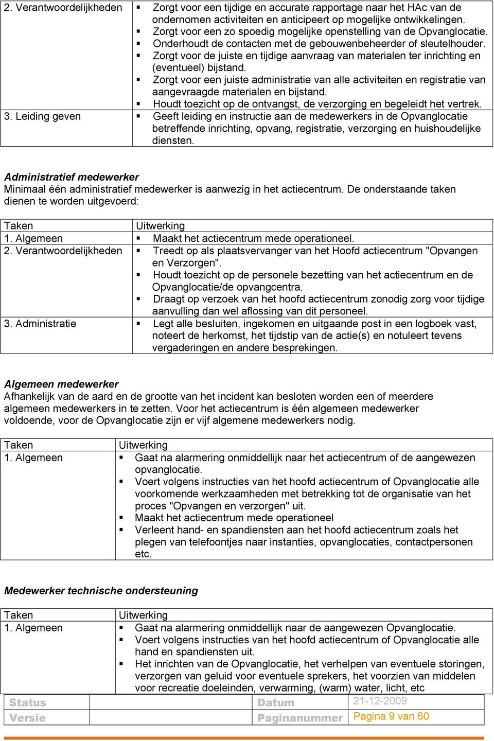 Zorgt voor de juiste en tijdige aanvraag van materialen ter inrichting en (eventueel) bijstand.