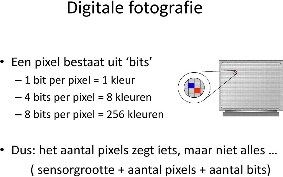 pixel = 256 kleuren Dus: het aantal pixels zegt iets,