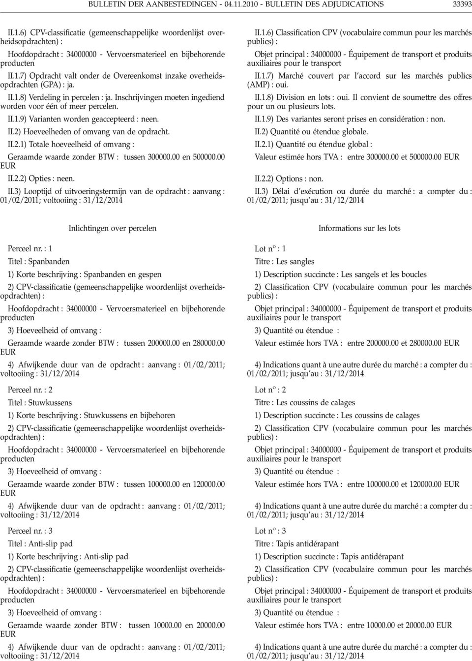 2) Hoeveelheden of omvang van de opdracht. II.2.1) Totale hoeveelheid of omvang Geraamde waarde zonder BTW tussen 300000.00 en 500000.00 EUR II.2.2) Opties II.