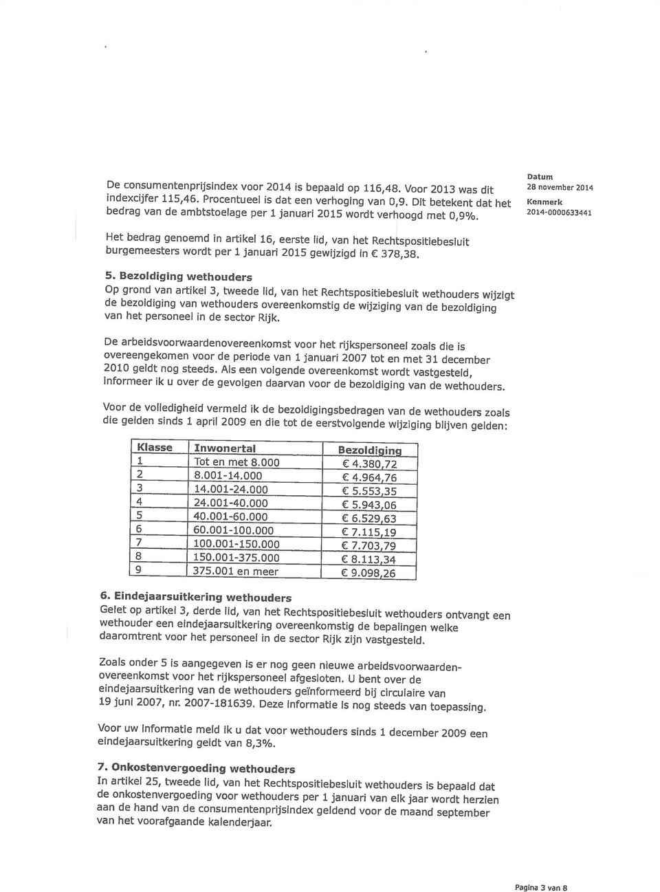 aan de hand van de consumentenprijsindex geldend voor de maand september de onkostenvergoeding voor wethouders per 1januari van elk jaar wordt herzien In artikel 25, tweede lid, van het