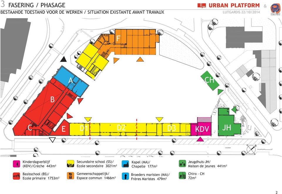 (MA)/ Chapelle 177m² Jeugdhuis-JH/ Maison de jeunes 441m² Basisschool (BS)/ Ecole primaire 175m²