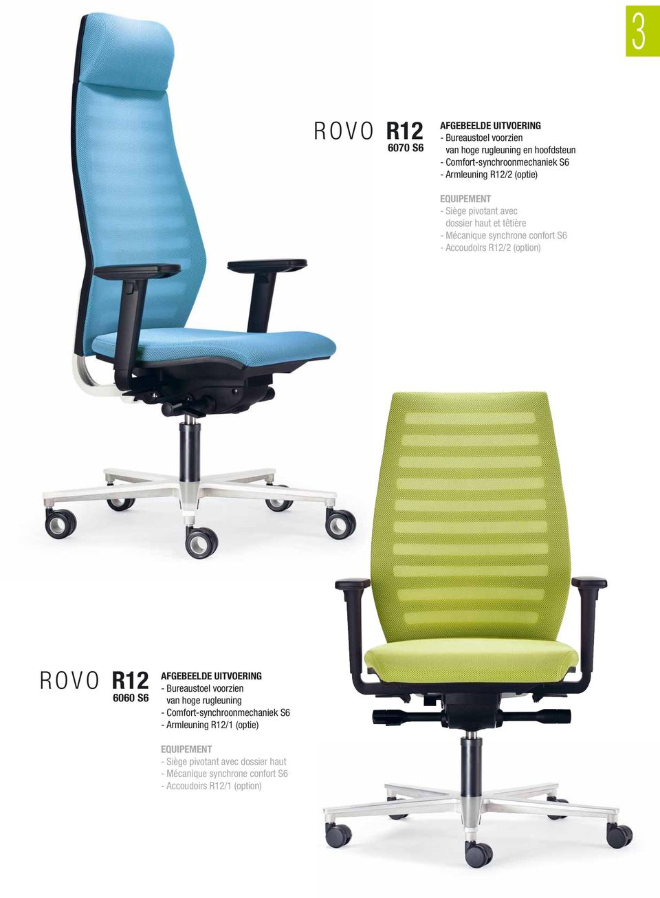 R12/2 (option) ROVO R12 6060 S6 AFGEBEELDE UITVOERING - Bureaustoel voorzien van hoge rugleuning - Comfort-synchroonmechaniek S6 -