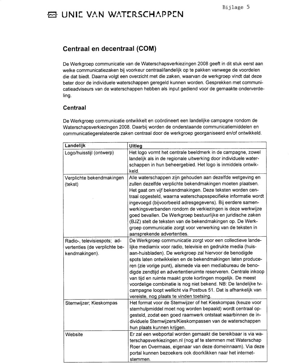 Daarna volgt een overzicht met die zaken, waarvan de werkgroep vindt dat deze beter door de individuele waterschappen geregeld kunnen worden.