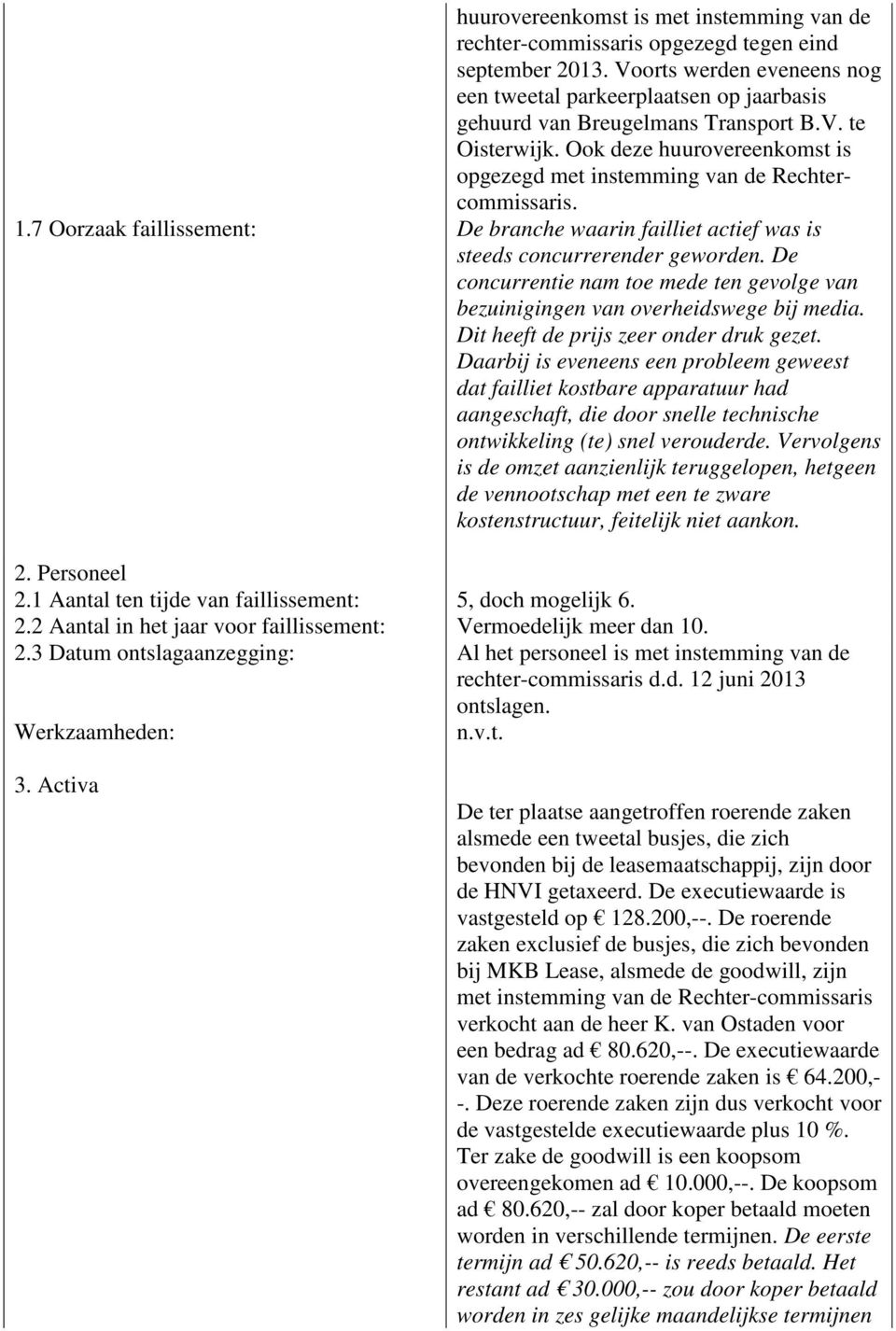 Ook deze huurovereenkomst is opgezegd met instemming van de Rechtercommissaris. 1.7 Oorzaak faillissement: De branche waarin failliet actief was is steeds concurrerender geworden.