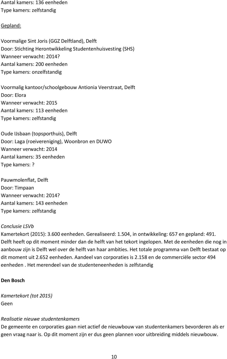 (topsporthuis), Delft Door: Laga (roeivereniging), Woonbron en DUWO Wanneer verwacht: 2014 Aantal kamers: 35 eenheden Type kamers:? Pauwmolenflat, Delft Door: Timpaan Wanneer verwacht: 2014?