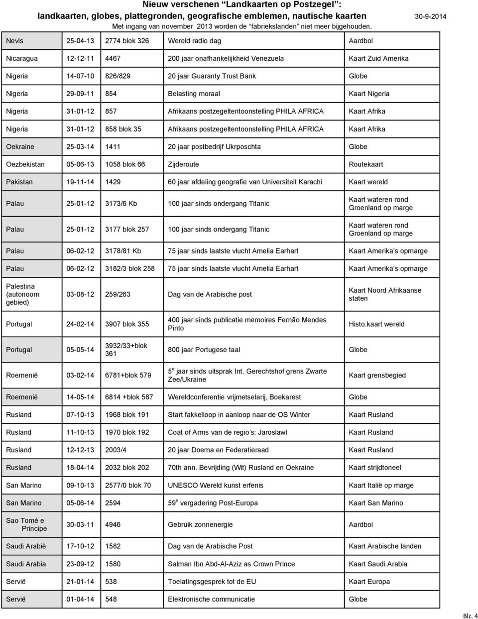 PHILA AFRICA Kaart Afrika Oekraine 25-03-14 1411 20 jaar postbedrijf Ukrposchta Globe Oezbekistan 05-06-13 1058 blok 66 Zijderoute Routekaart Pakistan 19-11-14 1429 60 jaar afdeling geografie van