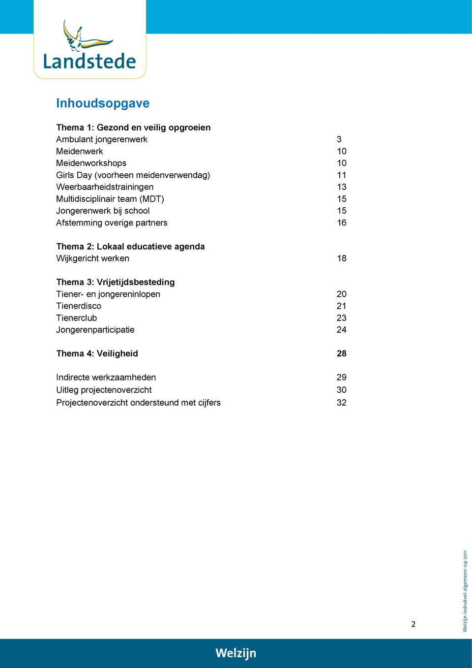 Thema 2: Lokaal educatieve agenda Wijkgericht werken 18 Thema 3: Vrijetijdsbesteding Tiener- en jongereninlopen 20 Tienerdisco 21