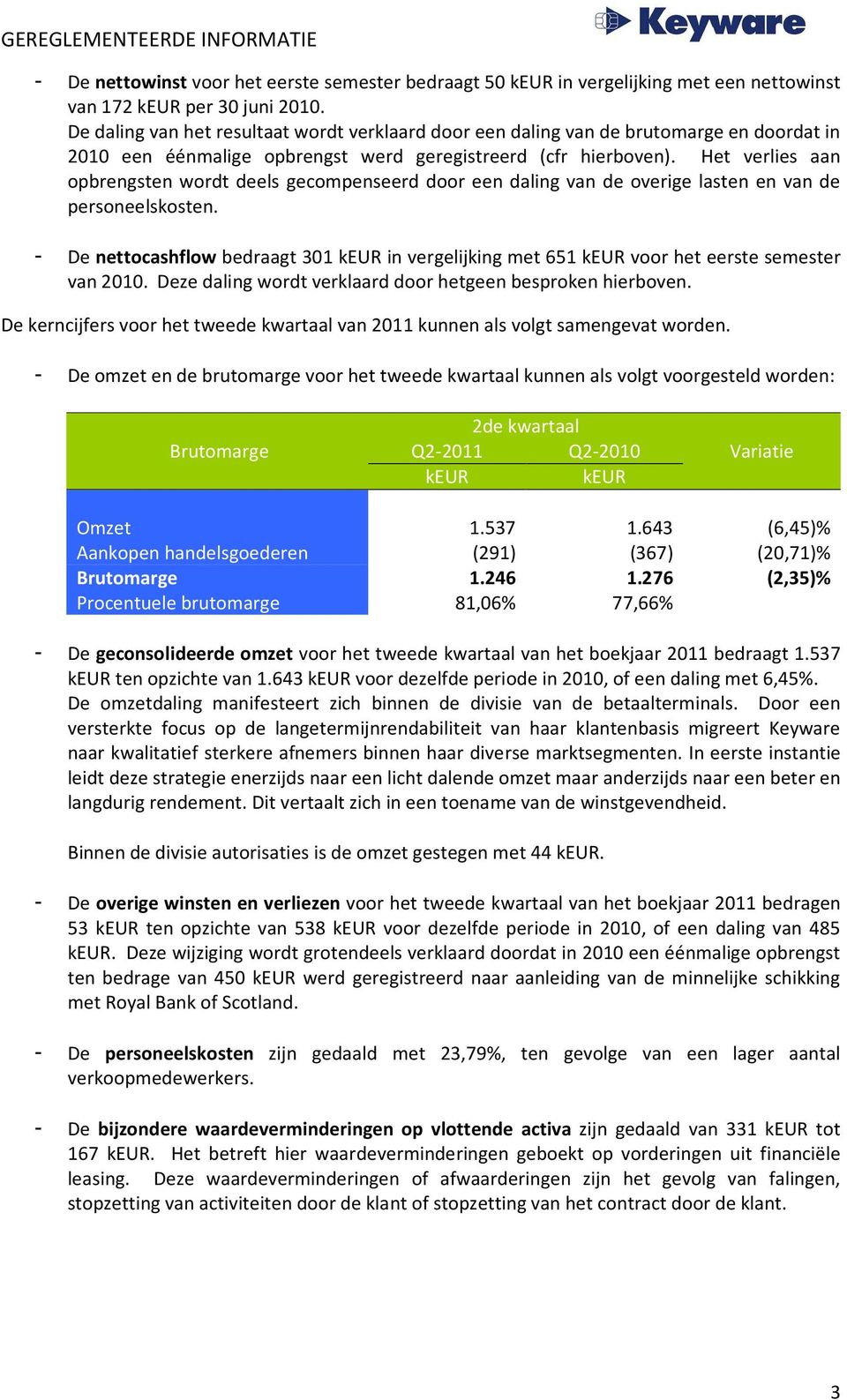 Het verlies aan opbrengsten wordt deels gecompenseerd door een daling van de overige lasten en van de personeelskosten.