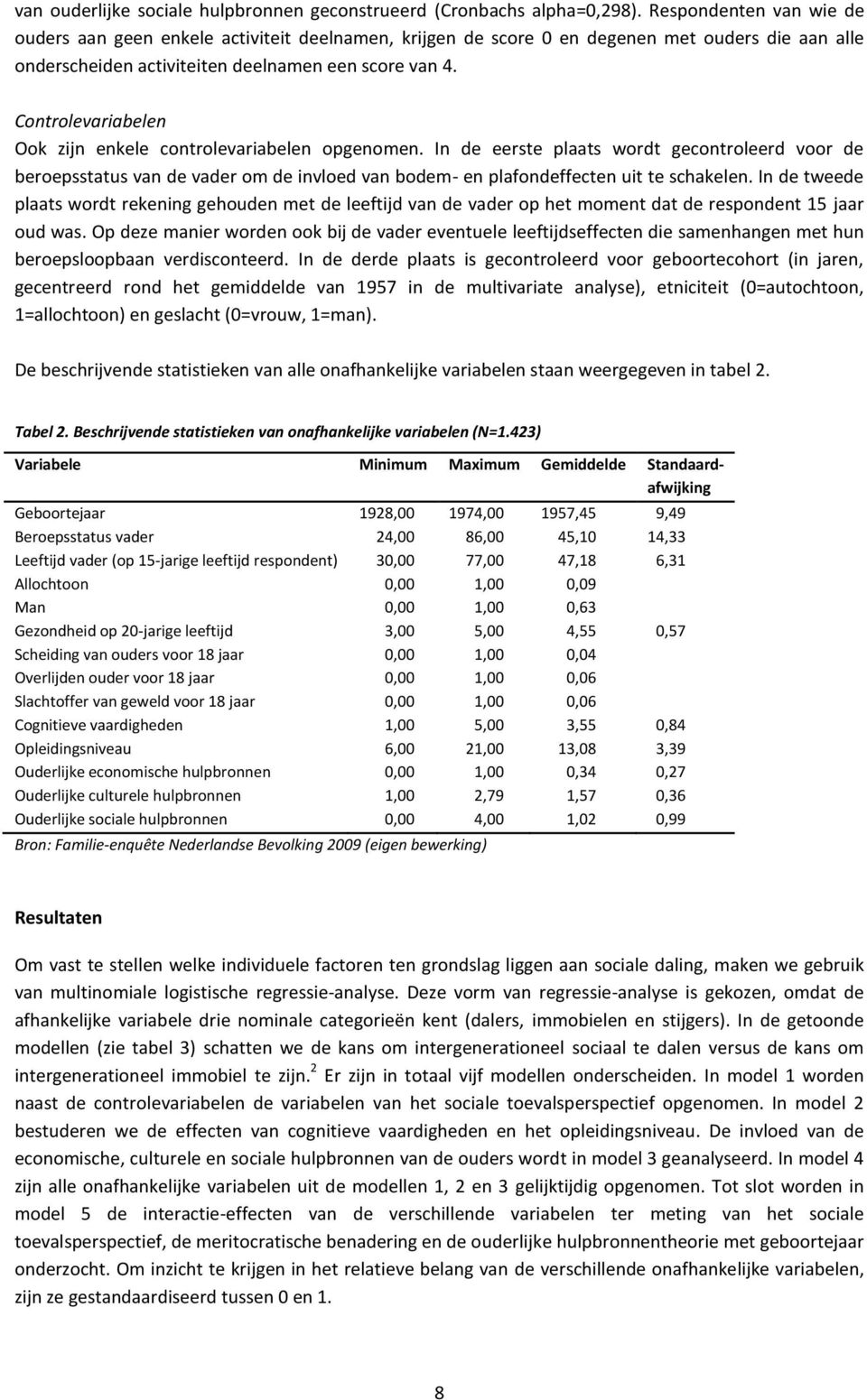 Controlevariabelen Ook zijn enkele controlevariabelen opgenomen.