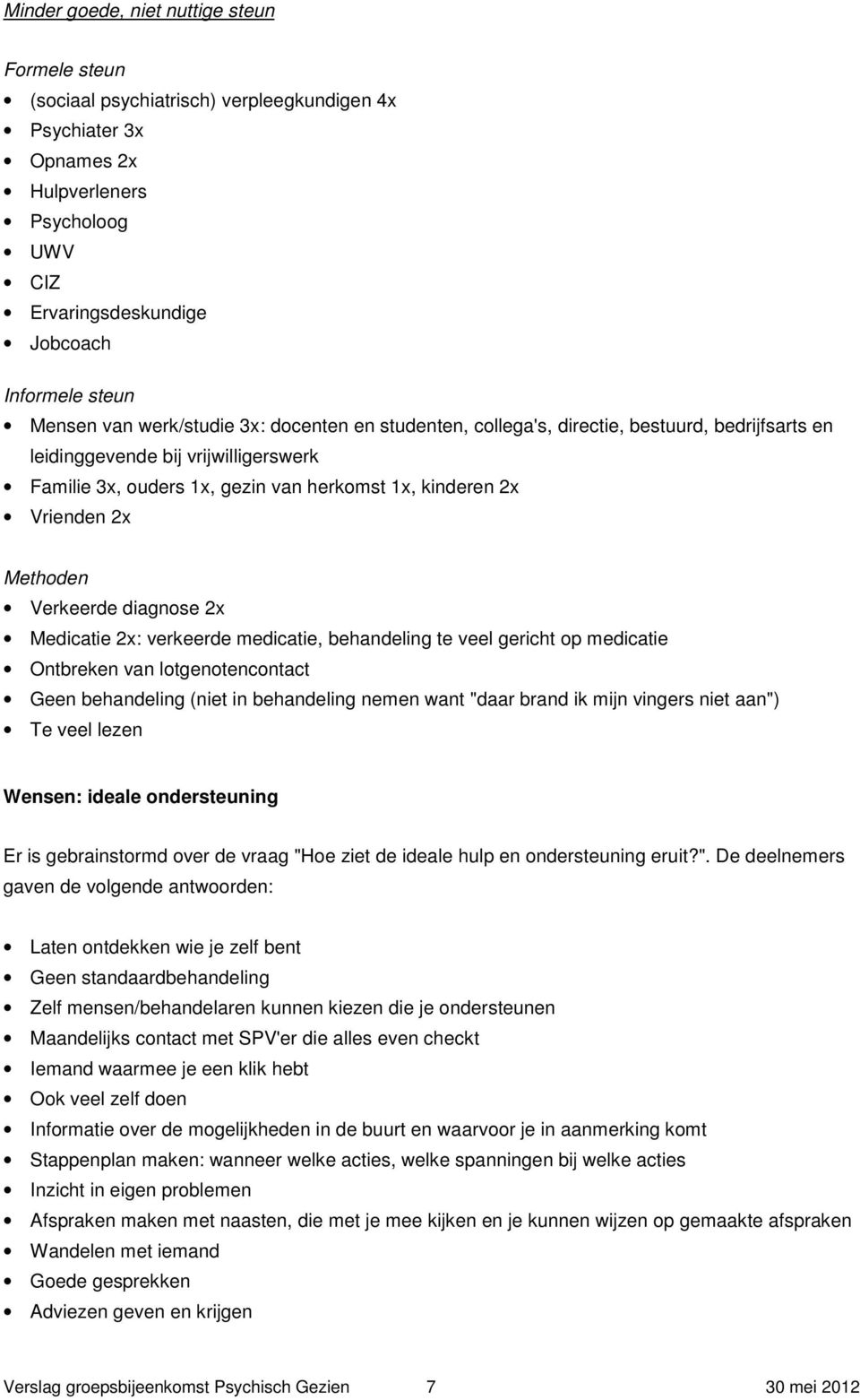 Vrienden 2x Methoden Verkeerde diagnose 2x Medicatie 2x: verkeerde medicatie, behandeling te veel gericht op medicatie Ontbreken van lotgenotencontact Geen behandeling (niet in behandeling nemen want