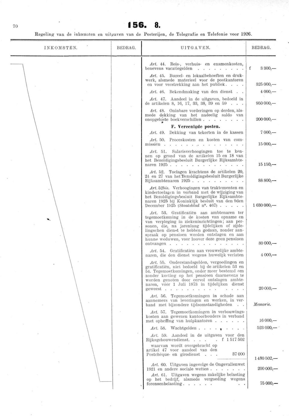 Aandeel in de uitgaven, bedoeld in de artikelen 8, 16, 17, 33, 38, 39 en 59... Art. 48. Oninbare vorderingen op derden, alsmede dekking van het nadeelig saldo van onopgeloste boekverschillen F.