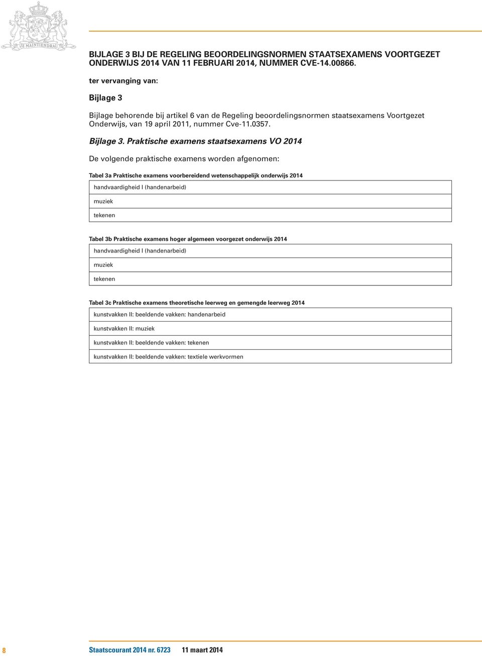 Bijlage behorende bij artikel 6 van de Regeling beoordelingsnormen staatsexamens Voortgezet Onderwijs, van 19 april 2011, nummer Cve-11.0357. Bijlage 3.