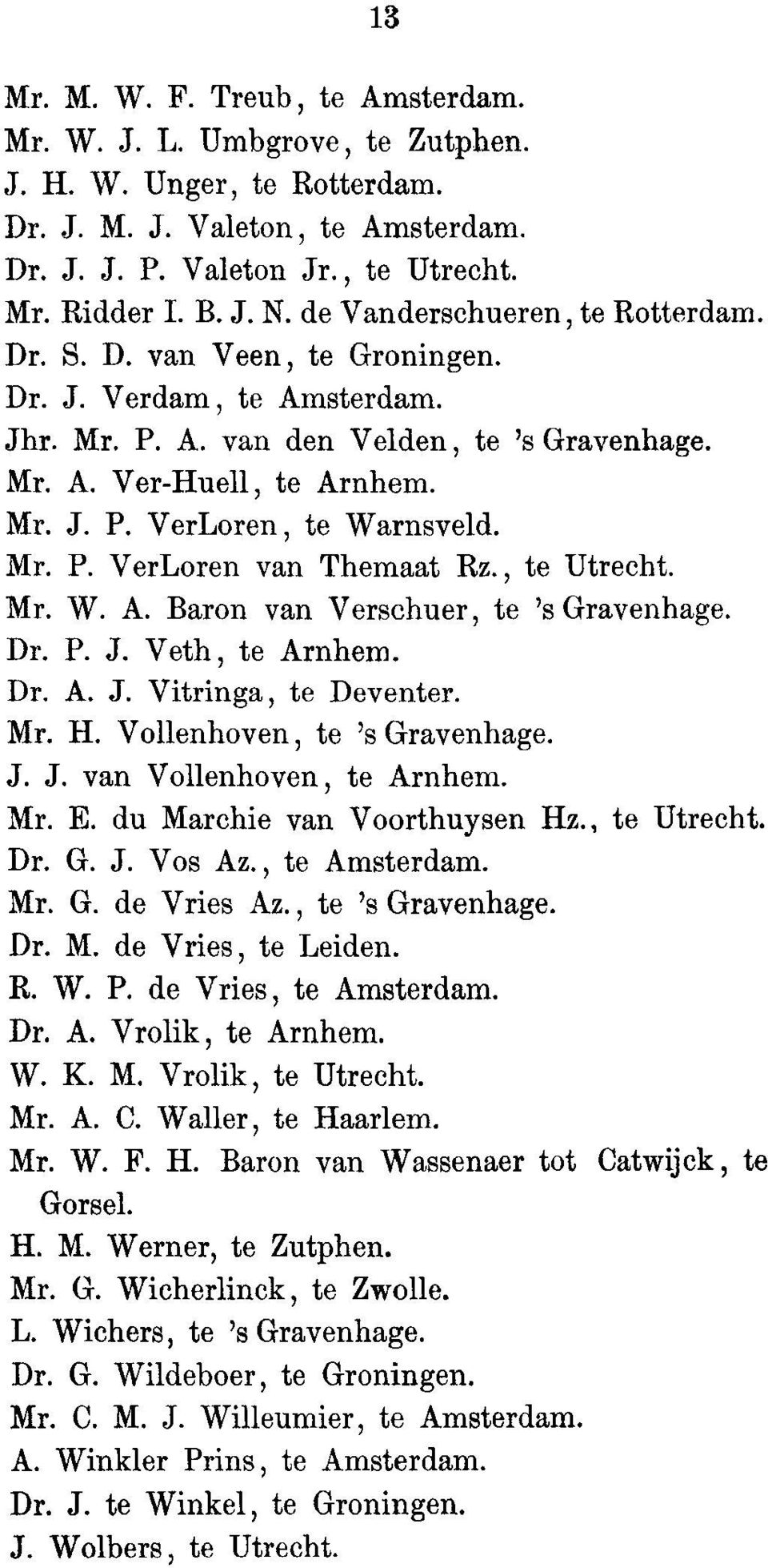 , to Utrecht. Mr. W. A. Baron van Verschuer, to 's Gravenhage. Dr. P. J. Veth, to Arnhem. Dr. A. J. Vitringa, to Deventer. Mr. H. Vollenhoven, to 's Gravenhage. J. J. van Voilenhoven, to Arnhem. Mr. E.