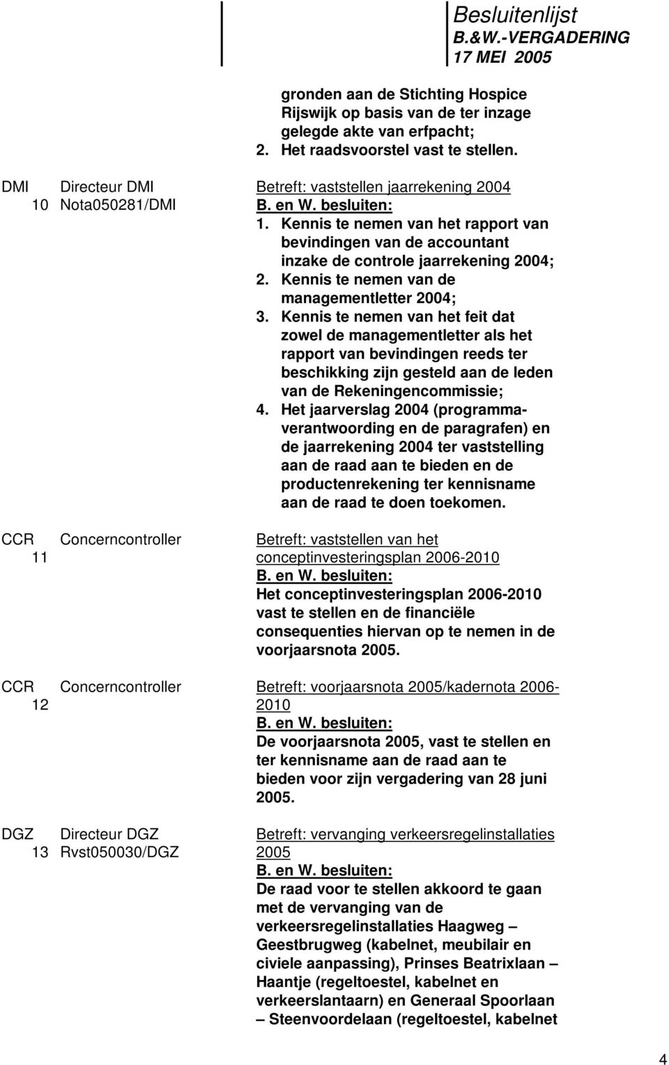 Kennis te nemen van de managementletter 2004; 3.