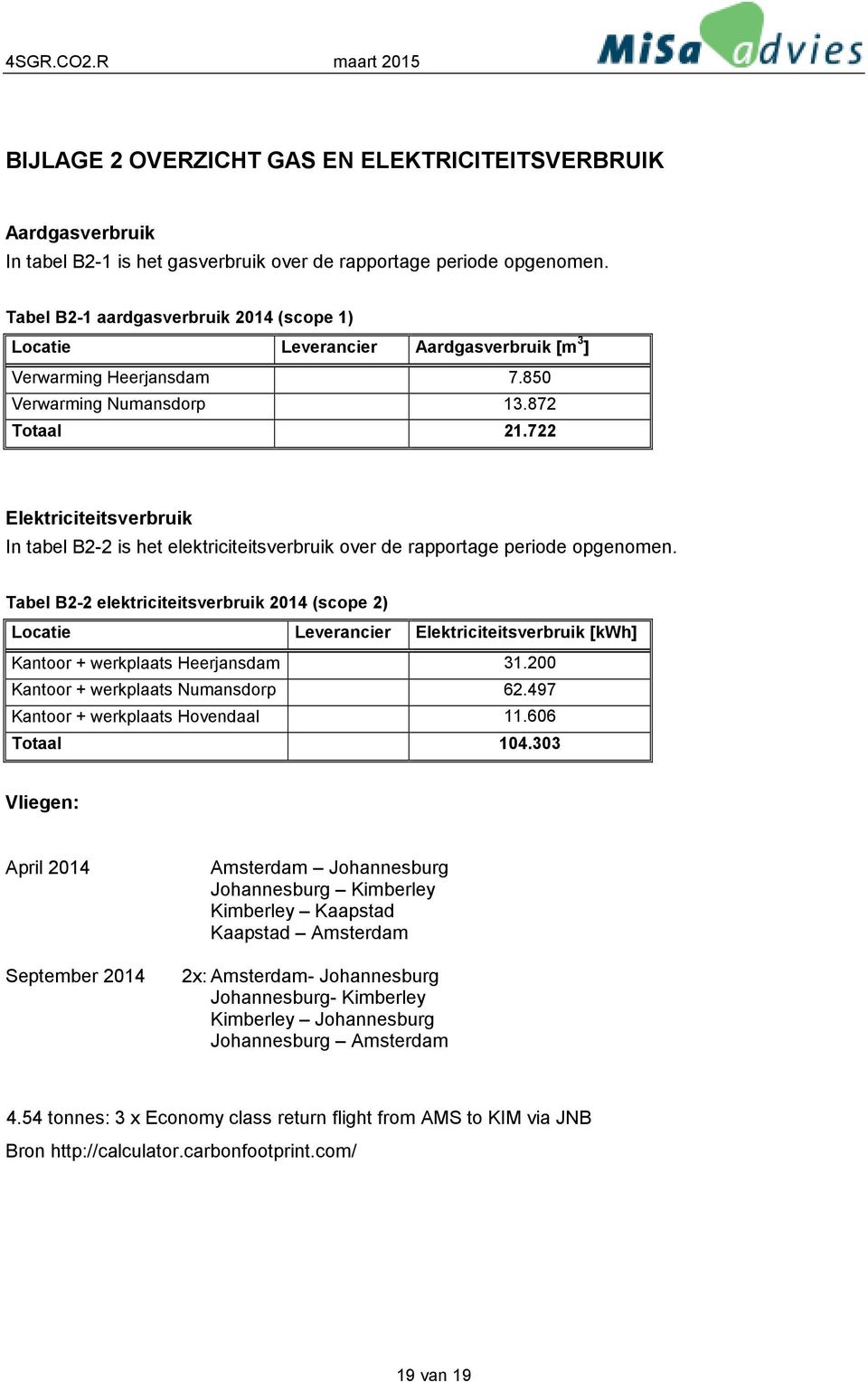 722 Elektriciteitsverbruik In tabel B2-2 is het elektriciteitsverbruik over de rapportage periode opgenomen.