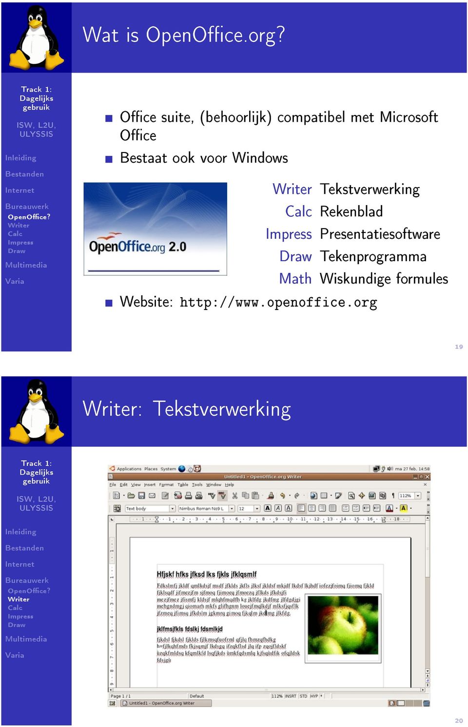 Writer Calc Impress Draw Oce suite, (behoorlijk) compatibel met Microsoft Oce Bestaat