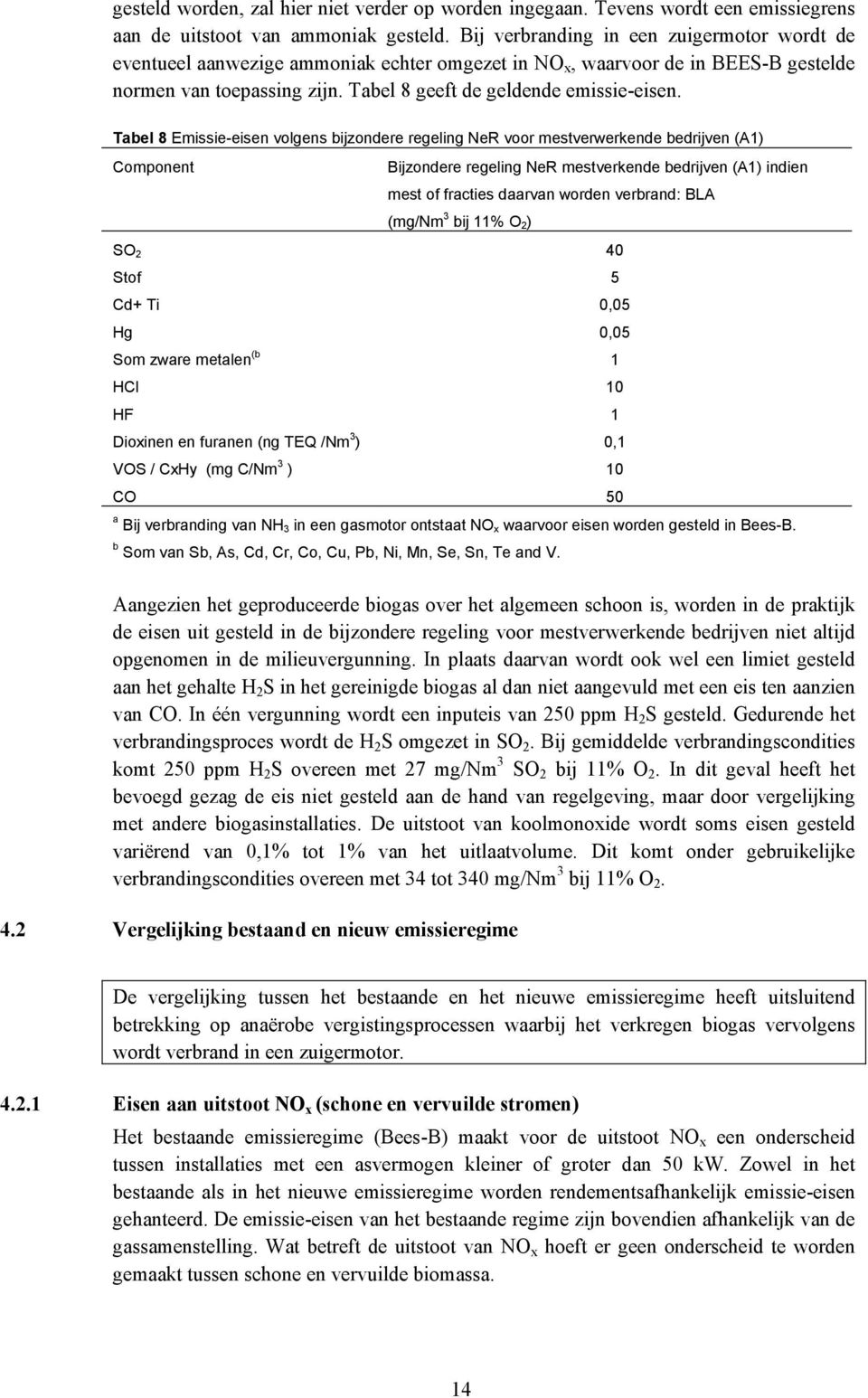 Tabel 8 Emissie-eisen volgens bijzondere regeling NeR voor mestverwerkende bedrijven (A1) Component Bijzondere regeling NeR mestverkende bedrijven (A1) indien mest of fracties daarvan worden