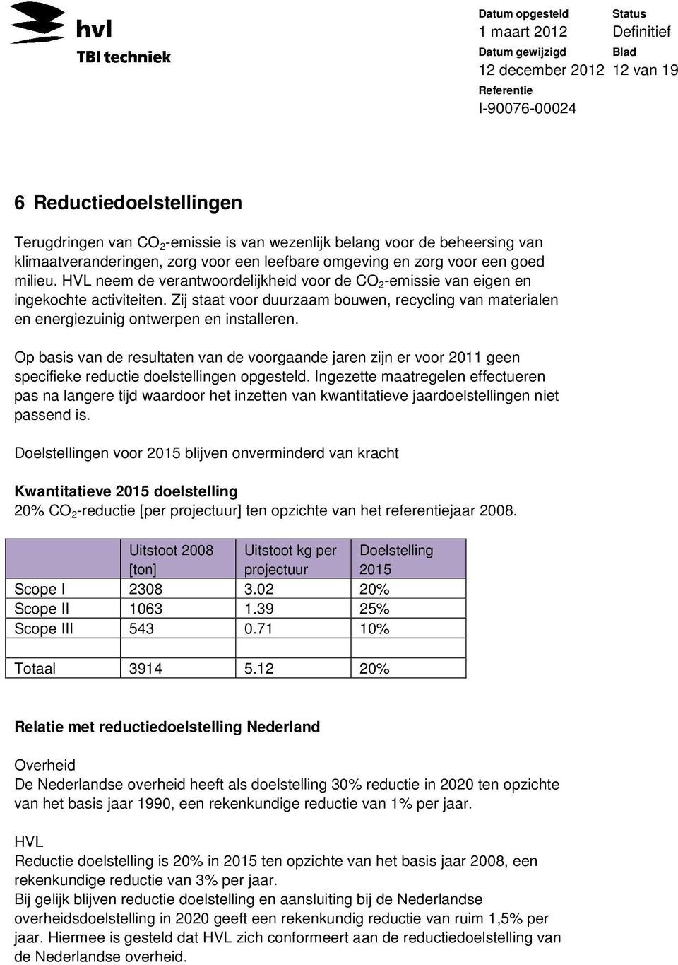 Op basis van de resultaten van de voorgaande jaren zijn er voor 2011 geen specifieke reductie doelstellingen opgesteld.