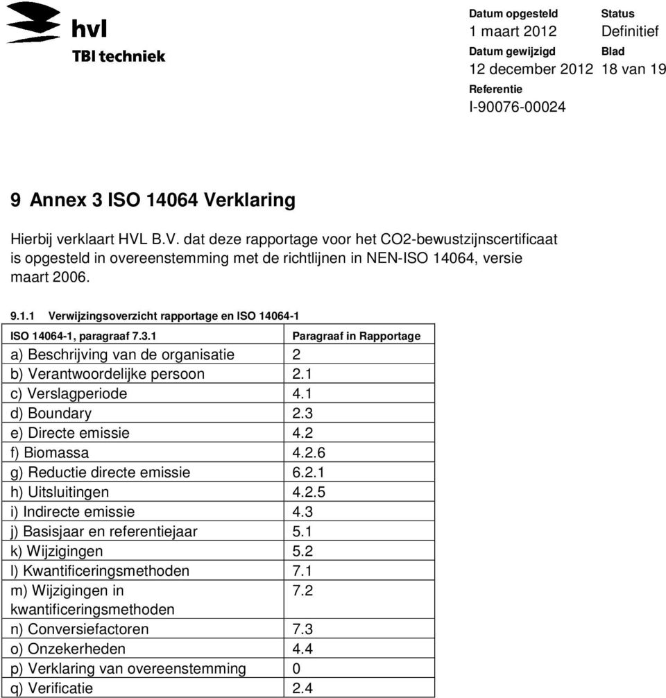 3 e) Directe emissie 4.2 f) Biomassa 4.2.6 g) Reductie directe emissie 6.2.1 h) Uitsluitingen 4.2.5 i) Indirecte emissie 4.3 j) Basisjaar en referentiejaar 5.1 k) Wijzigingen 5.