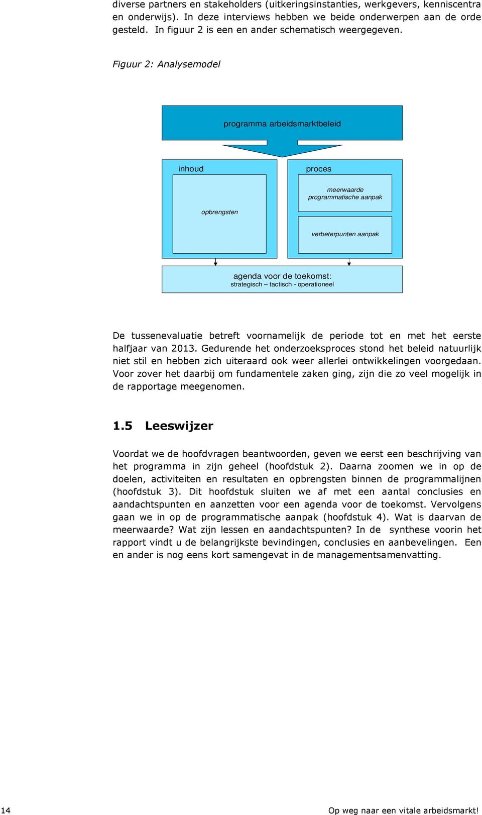 Figuur 2: Analysemodel programma arbeidsmarktbeleid inhoud proces meerwaarde programmatische aanpak opbrengsten verbeterpunten aanpak agenda voor de toekomst: strategisch tactisch - operationeel De