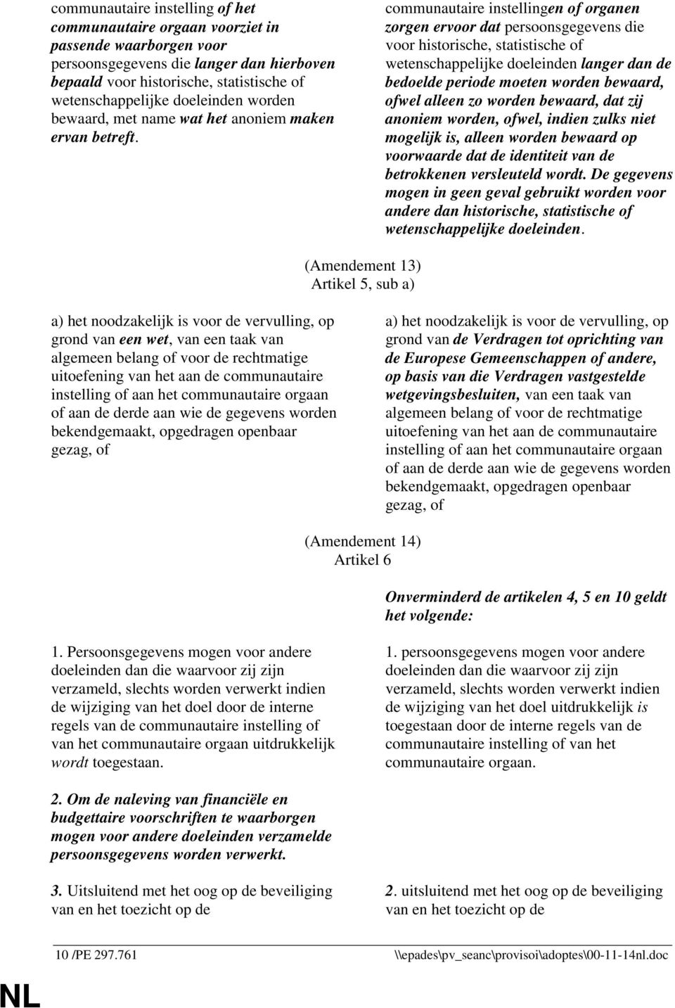 communautaire instellingen of organen zorgen ervoor dat persoonsgegevens die voor historische, statistische of wetenschappelijke doeleinden langer dan de bedoelde periode moeten worden bewaard, ofwel