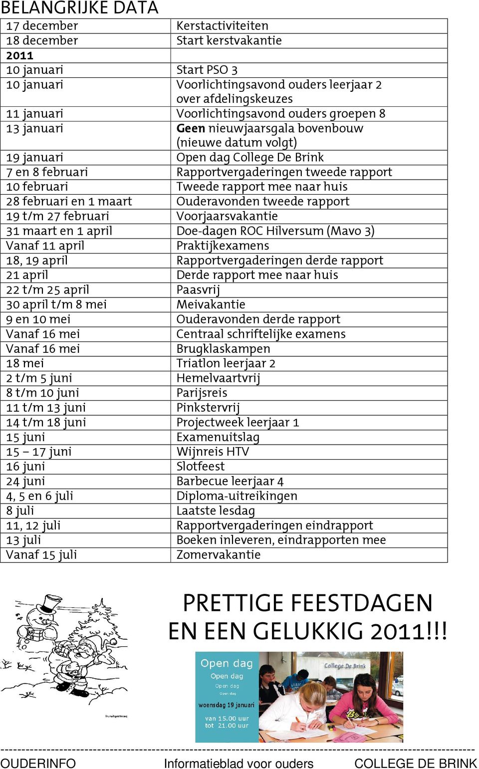 Tweede rapport mee naar huis 28 februari en 1 maart Ouderavonden tweede rapport 19 t/m 27 februari Voorjaarsvakantie 31 maart en 1 april Doe-dagen ROC Hilversum (Mavo 3) Vanaf 11 april