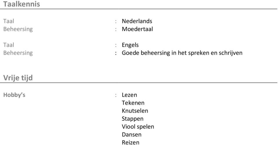 beheersing in het spreken en schrijven Vrije tijd
