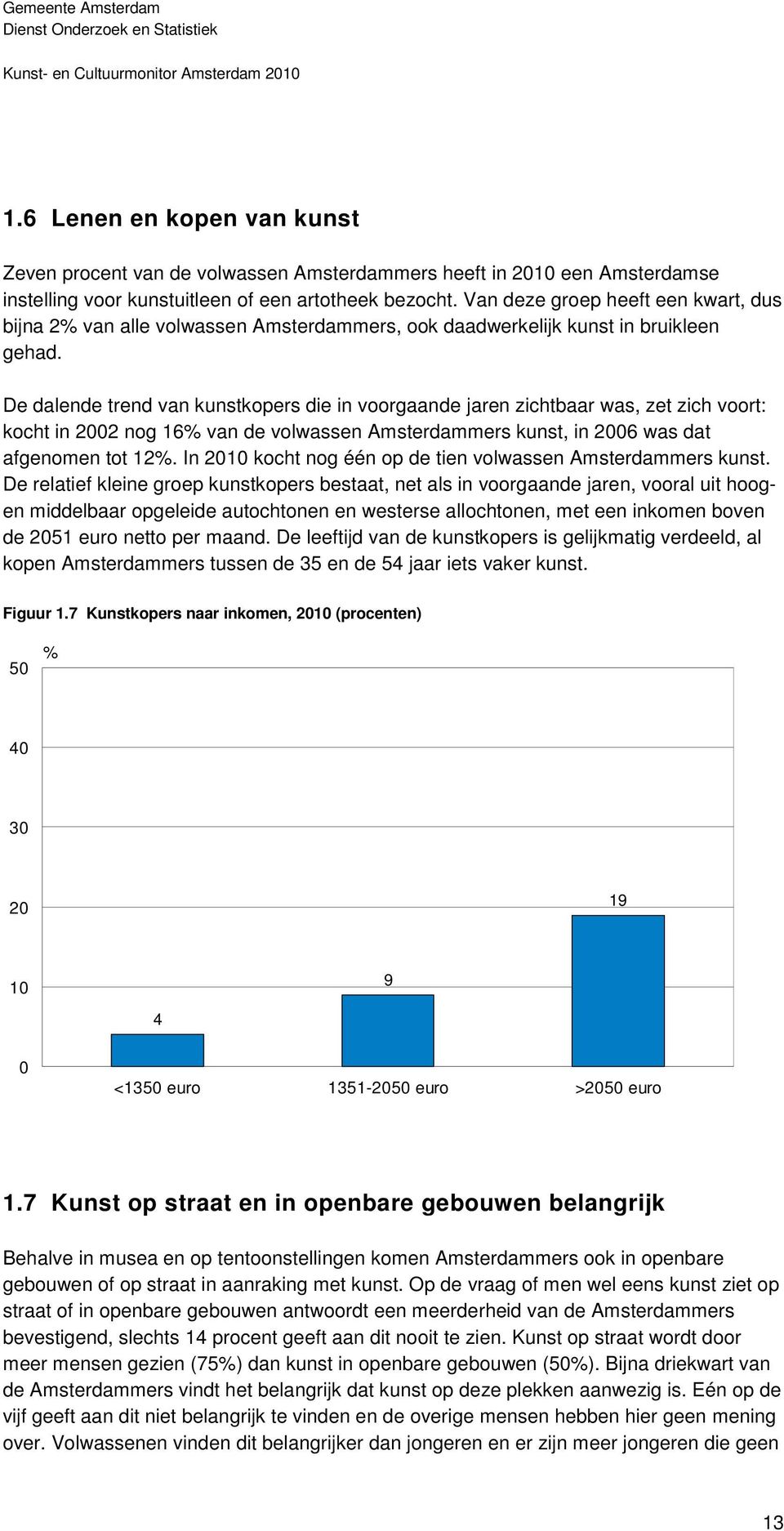 De dalende trend van kunstkopers die in voorgaande jaren zichtbaar was, zet zich voort: kocht in 2002 nog 16% van de volwassen Amsterdammers kunst, in 2006 was dat afgenomen tot 12%.