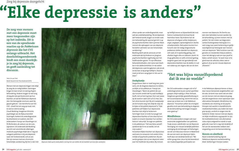Het doorlichtingsonderzoek biedt een ooi doorkijkje in zorg bij depressie, en geeft aanleiding tot discussie.