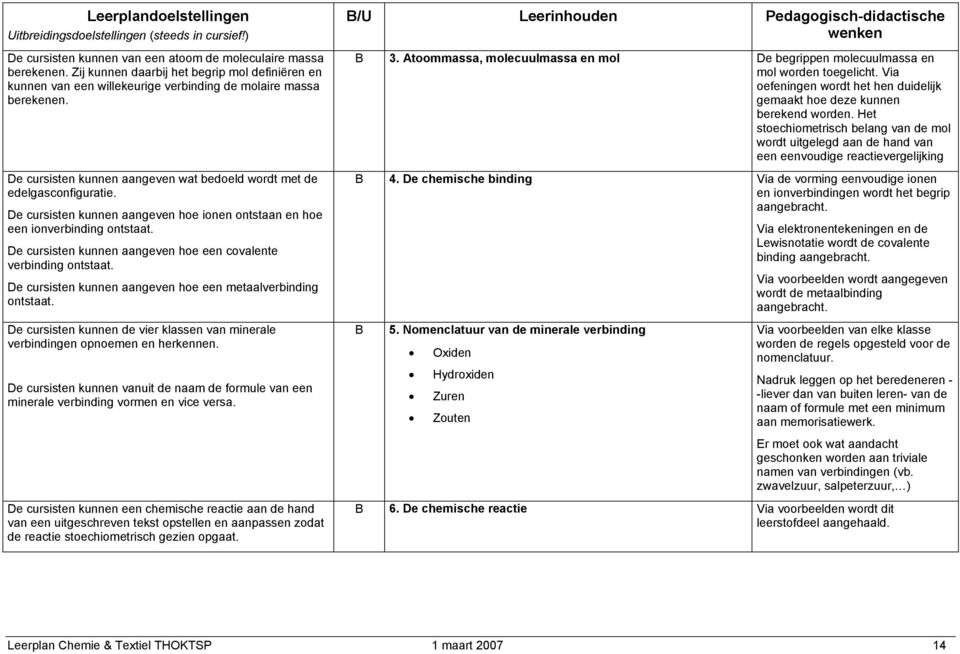 De cursisten kunnen aangeven he een cvalente verbinding ntstaat. De cursisten kunnen aangeven he een metaalverbinding ntstaat. /U Leerinhuden Pedaggisch-didactische 3.